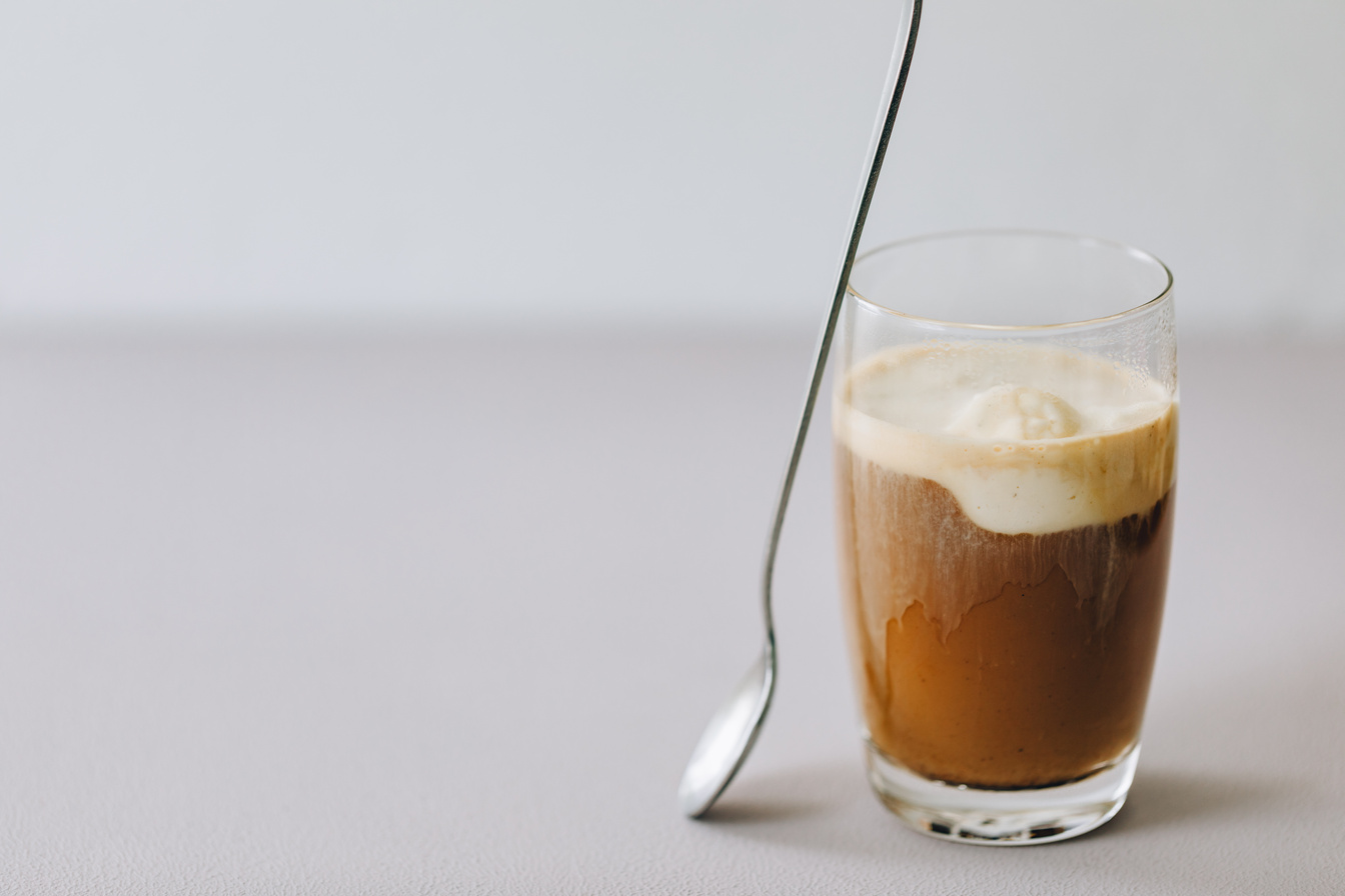 Affogato coffee in tall glass